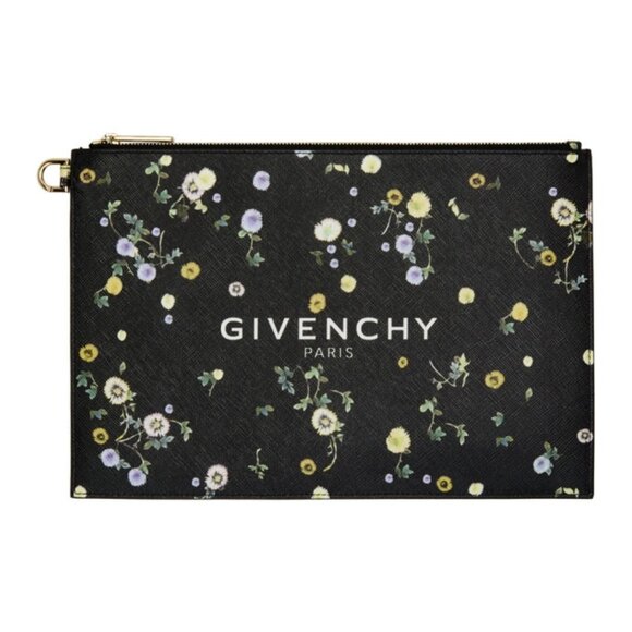 Givenchy Black Flowers Floral Print Pouch Clutch Excellent Condition Like New - Picture 1 of 9